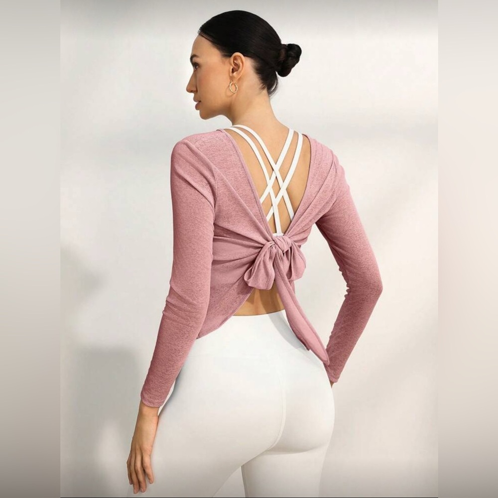 NWOT SHEIN Activina Plain Criss-Cross Back L/S Shirt - Pink - Sz XL (12)